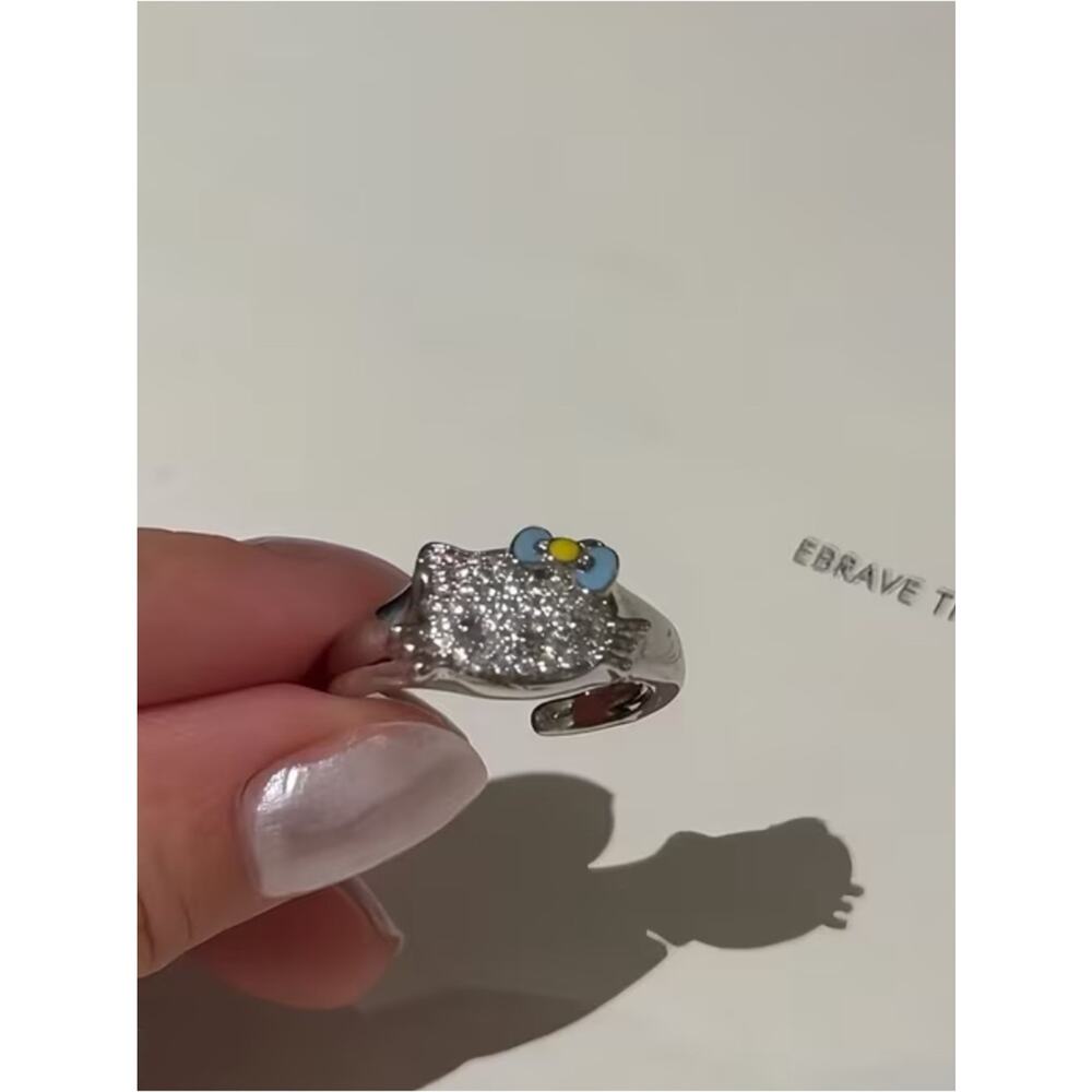 Stainless Steel Hello Kitty Stainless Steel Ring Set Waterproof Adjustable - Picture 2 of 4
